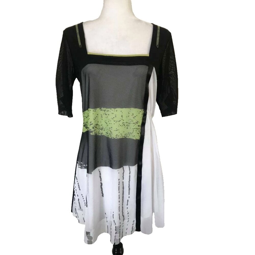 DOLCEZZA Art to Wear Tunic Dress Front Mesh Overlay and Sleeves Size Small?